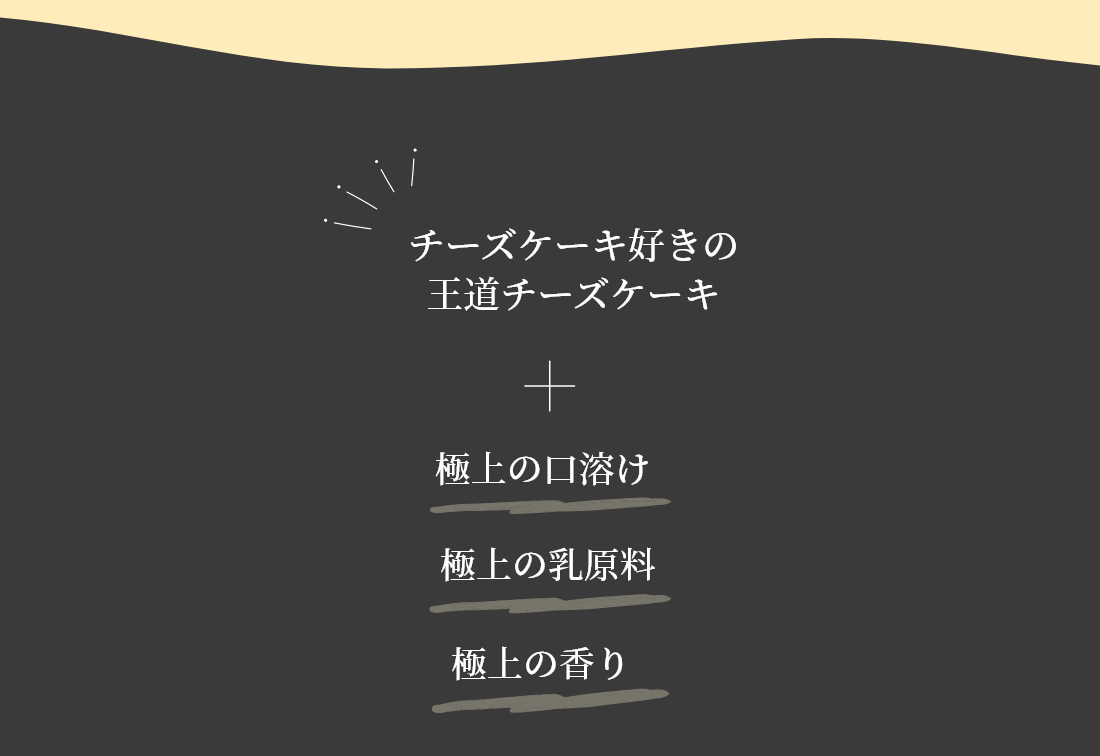 チーズケーキ好きの王道チーズケーキ+極上の口溶け 極上の乳原料 極上の香り