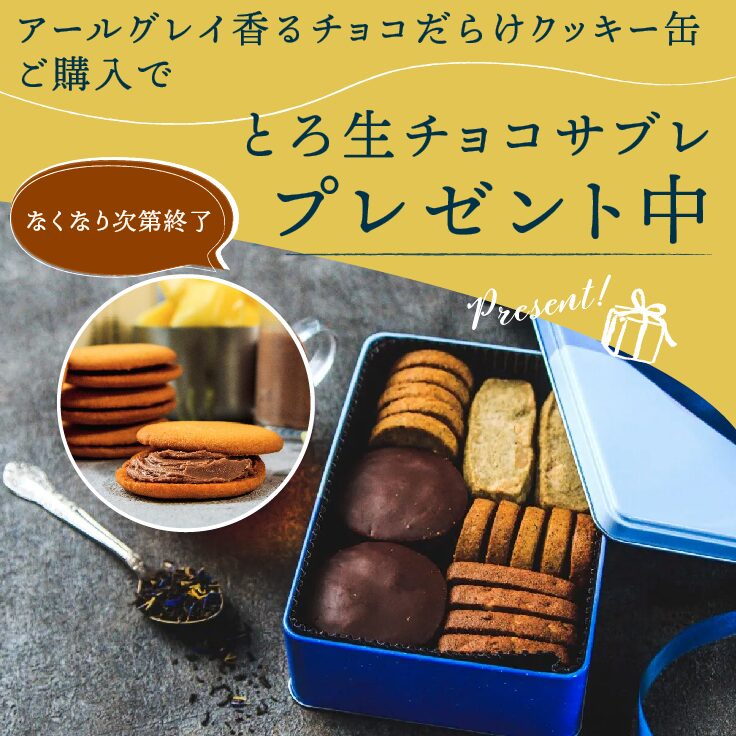 【数量限定】夏の至福のおうち時間をお届け。アールグレイ香るチョコだらけクッキー缶ご購入でとろ生チョコサブレをプレゼント
